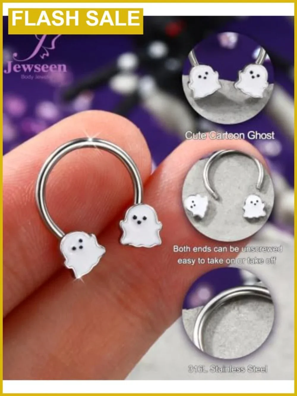 16g Stainless Steel Skull Spider Septum Daith Cartilage Earring